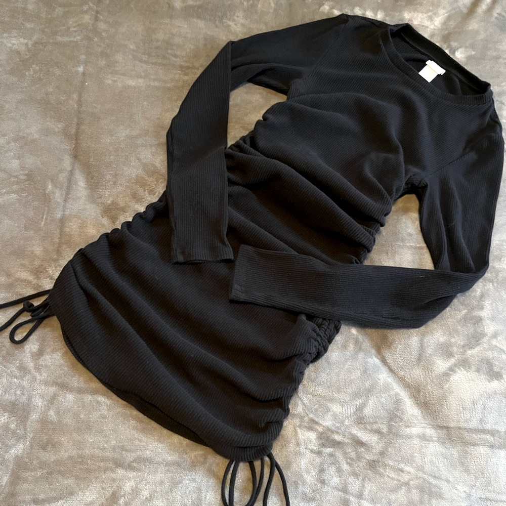 Drawstring Ruched side solid form fitted dress - Picture 2 of 6